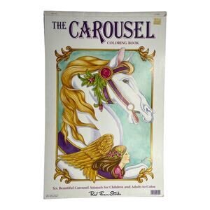 VTG Red Farm Studio Carousel COLORING BOOK 6 PG Attached 18" Horse Frog Art
